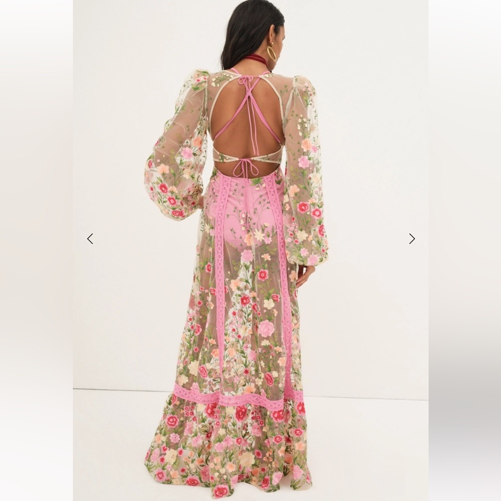 For Love & Lemons Luna Embroidered Bouquet Floral Maxi Dress M - Picture 2 of 10
